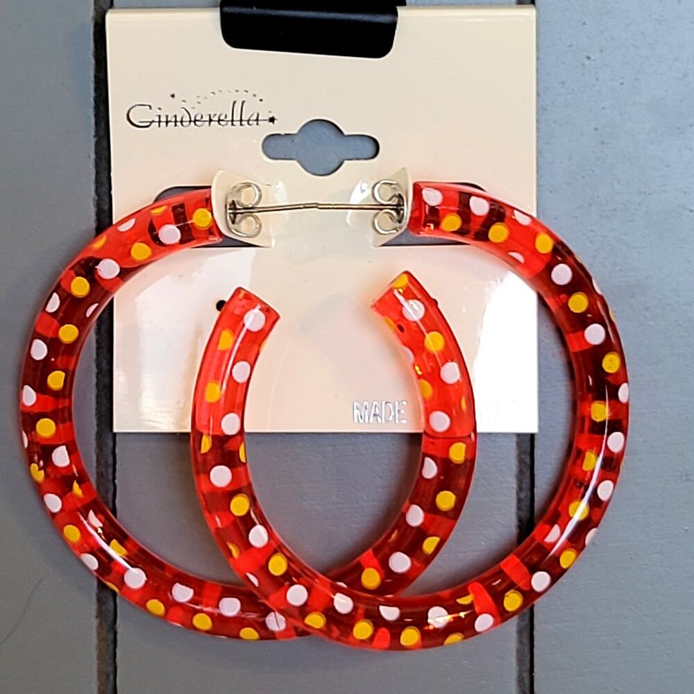 Red Yellow Hoop Earrings 2" Retro Bold Funky Y2K Festival Pierced 80's Polka Dot